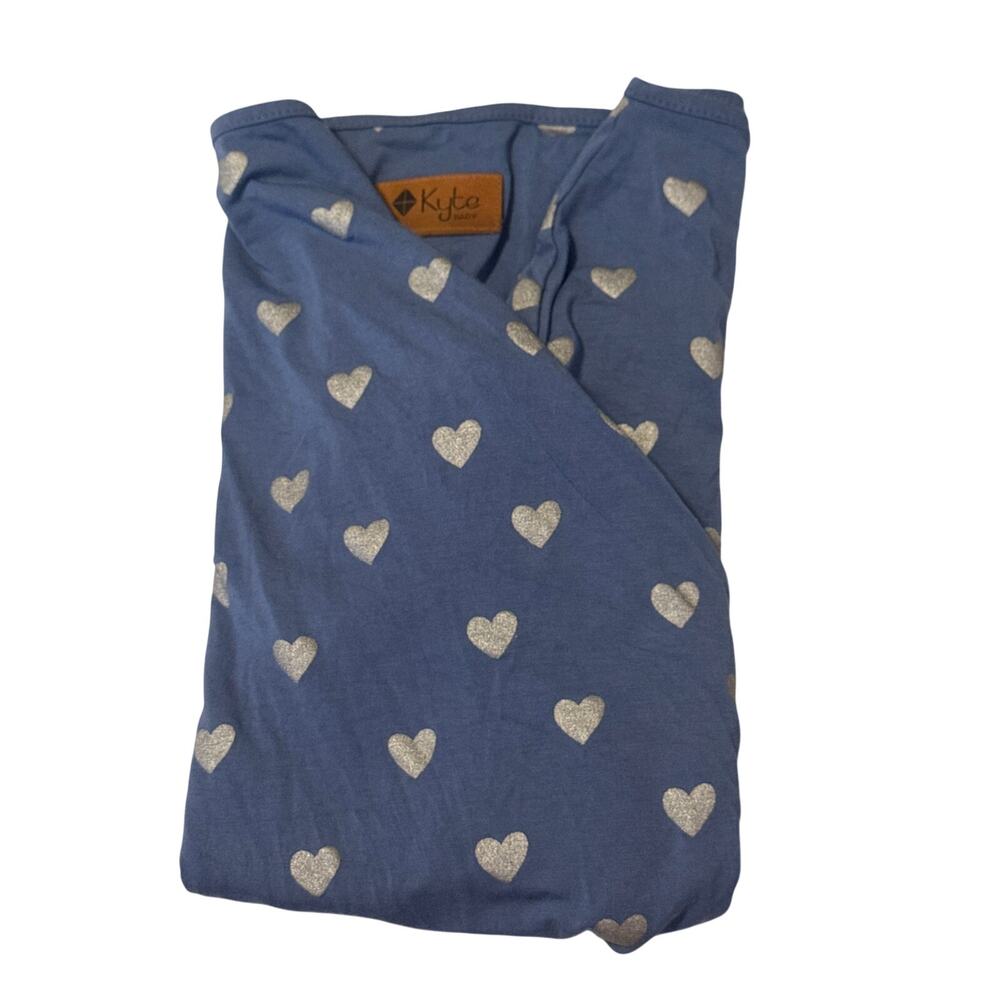 Kyte Baby Blue Swaddle Blanket Heart Print Bamboo Steel Hearts Silver Stretch